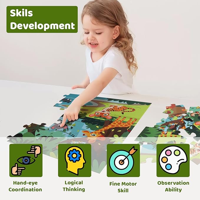 Jumbo Floor Puzzle for Kids, Large Jigsaw Puzzles 48 Piece for Kids Ages 3-5,Preschool Learning & Education Toys, Gifts for 4-8 Year Old Boys and Girls(Jungle Animals)