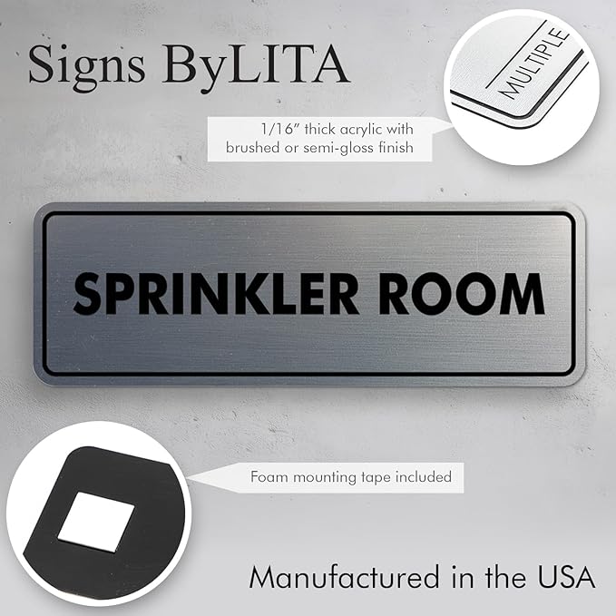 Signs ByLITA Standard Sprinkler Room Sign (Walnut) - Small 2 Pack