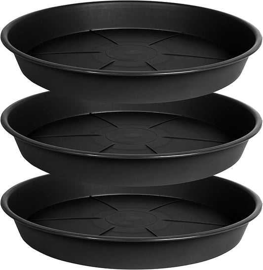 3 Pack of Plant Saucer Tray 19 inch, Heavy Duty Plastic Pot Plant Drip Trays Saucers for for Indoors Outdoor, Plant Water Tray for Planters 16-19" (19", Black)