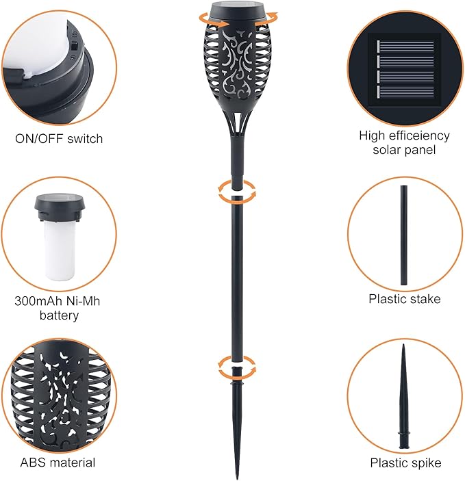 Solar Torch Light with Flickering Flame, Waterproof Solar Lights Outdoor Decorative, Solar Powered Christmas Decoration (1 Pack)