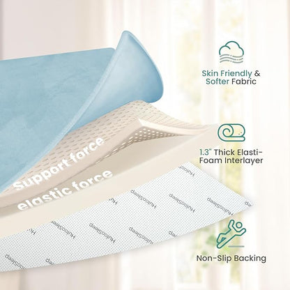 Baby Play Mat for Floor,1.3" Thick Elasti-Foam 50"×50" Playpen Mat for Tummy Time,Water Repellent Soft Coral Velvet for Toddler,Infant,Kids,Non-Slip Backing Safe for Crawling(Light Blue)