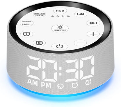 Brown Noise Machine Alarm Clock Sound White Noise Machine Night Light with 30 Sleeping Sounds for Baby Kids Adults 2 Alarms Backup Battery 32 Level Volume 15 Wake up Sounds for Mild Heavy Sleeper