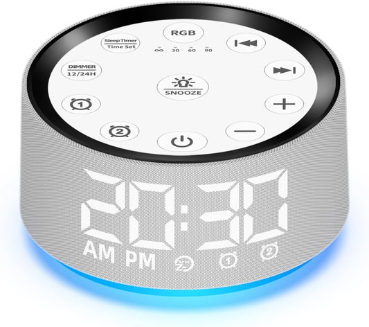 Brown Noise Machine Alarm Clock Sound White Noise Machine Night Light with 30 Sleeping Sounds for Baby Kids Adults 2 Alarms Backup Battery 32 Level Volume 15 Wake up Sounds for Mild Heavy Sleeper
