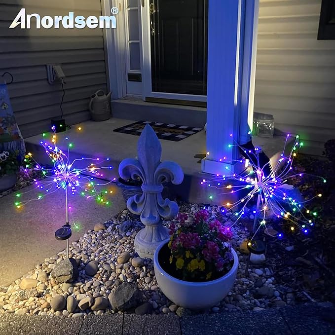 Anordsem Solar Lights Outdoor Waterproof: Garden Light Solar Powered for Yard Outside - Fireworks Lamp Colorful Lighting Path Decor 2 Pack - LED Sparkler DIY Decorating Gifts for Women Mom Wife