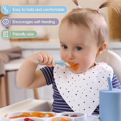 6 PCS Toddler Forks Set - Baby Forks with Silicone Handle Children Food Grade 18/8 Stainless Steel Toddler Utensils Set for Self Feeding Kids Silverware Set Safe Anti-Choke Design Dishwasher Safe