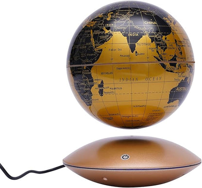 6" Magnetic Levitating Globe, 360°Rotating Geographic Globes Levitating Globes with LED Light Floating Magnetic Levitation Floating Globe for Desk Home Office Classroom Study Room(Gold/Single Color Light)