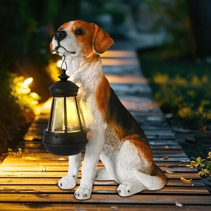 Garden Dog Statues Outdoor Decor, Solar Lights Outdoor Beagle Dog Statue Garden Decorations Solar Dog Ornaments for Patio, Lawn, Yard Art Decoration, Housewarming Garden Gift