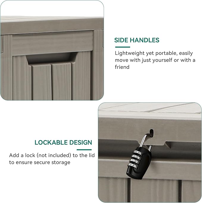 YITAHOME 72 Gallon Outdoor Resin Deck Box with Wheels, Pool Storage Box for Outdoor Cushions, Sports Equipment, Garden Tools, Light Brown