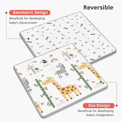 PLGLOG Baby Play Mat,59"x59" Foldable & Reversable Large Baby Mat,0.8" Thick Waterproof Baby Floor Play Mat,Non-Slip,Carlwing Mat for Baby,for 59X59"Playpen,Indoor&Outdoor Playing Mat,Giraffe