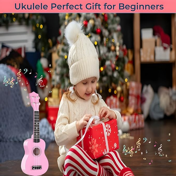 21 Inch Wooden Kids Toddler Child Children Acoustic Guitar Musical Instruments Ideal for 3-9 Year Old Boys Girls Gifts (Pink)