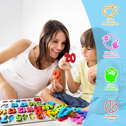 Number Puzzle - Montessori Wooden Puzzles for Toddlers 3-5 | Shape Learning Toy | Number Blocks for Kids | Preschool Educational Gift