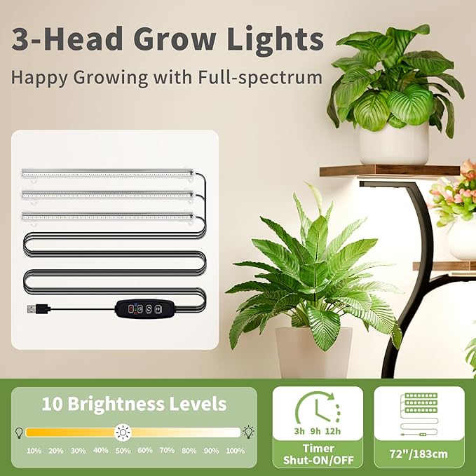 Plant Stand Indoor with Grow Light: 8 Tiered Plant Shelf Indoor, Corner Plant Stand, Tall Plant Shelf, 49" Plant Shelf with Grow Light, Plant Stand, Small Indoor Plant Stand for Living Room, Balcony