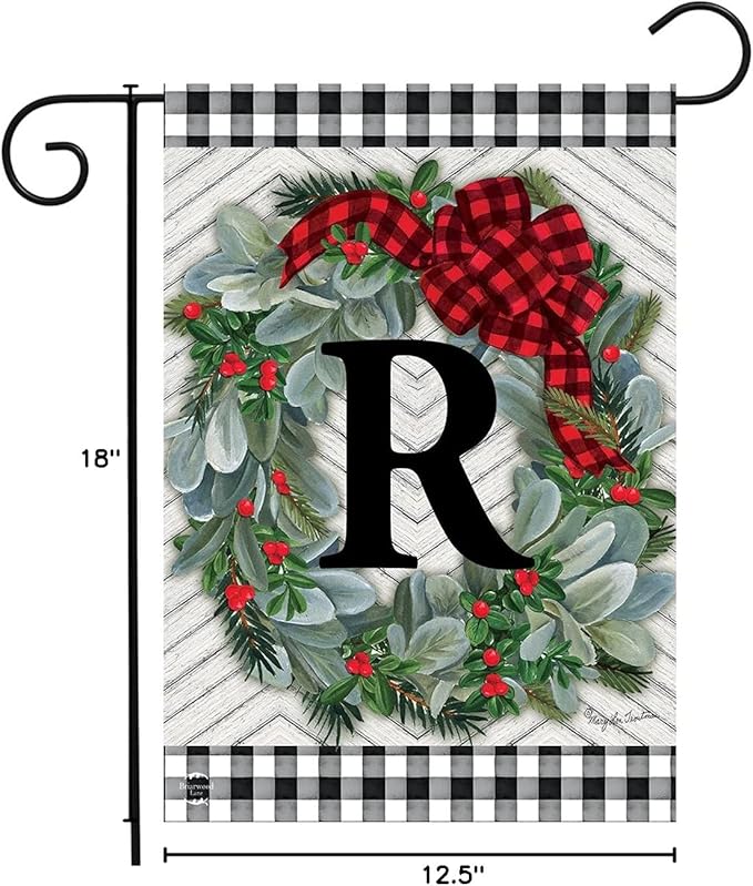 Briarwood Lane Winter Wreath Monogram Letter R Garden Flag