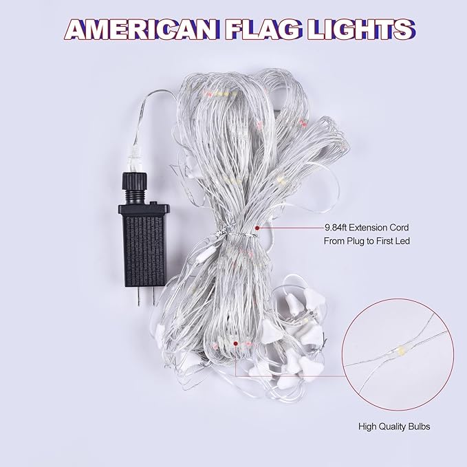 Leisure World LED Texas Flag Net Lights - Outdoor American Flag, Patriotic Red, White & Blue, 3.3 x 6.6 FT, 8 Modes for 4th of July & Christmas