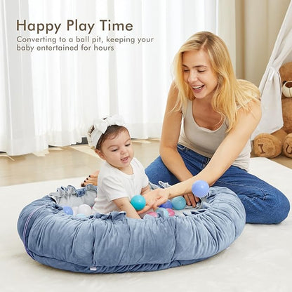 ANGELBLISS 5 in 1 Baby Play Gym Mat, Reversible Tummy Time Mat with 5 Sensory Toys for Stage-Based Developmental, Thick & Large Baby Activity Center from Newborn to Toddler (Dark Blue)