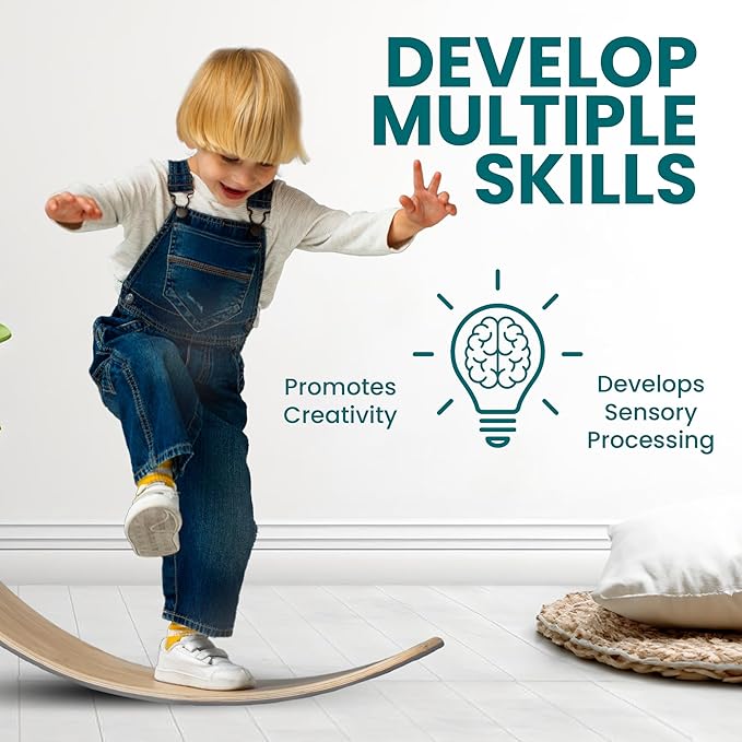 Kids Balance Board- Wobble Stability, Balancing Board For Kids, Kids Wooden Toys - Made of Beech Plywood - 32.28"L x 11.81"W x 0.59"H - Up to 500 Lbs Capacity