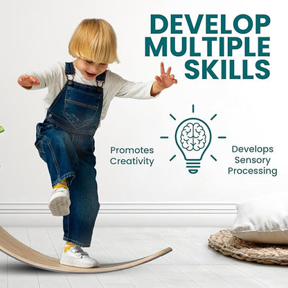 Kids Balance Board- Wobble Stability, Balancing Board For Kids, Kids Wooden Toys - Made of Beech Plywood - 32.28"L x 11.81"W x 0.59"H - Up to 500 Lbs Capacity