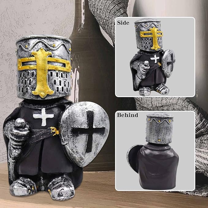 nezababy 8 pcs Knight Gnomes Guard Garden Statue Decoration Medieval Wee Crusader Battle Swordsman Fighting Outdoor Figurines Lawn Decor Resin (G)