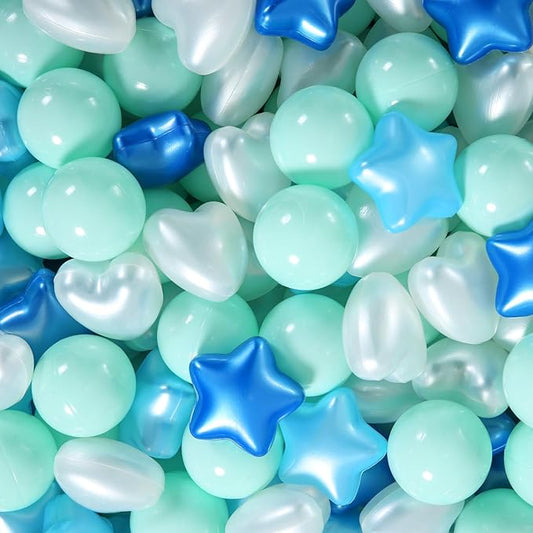 Ball Pit Balls Pack of 100 200 500 - Star and Round Set BPA Free Phthalate Free Non-Toxic Crush Proof Play Balls Soft Plastic Balls for Toddlers Baby Kids Birthday Pool Tent Party