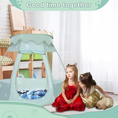Baby Ball Pit for Toddler with 50 Balls, Kids Pop Up Play Tent for Girls, Princess Toys Gifts for Children Indoor & Outdoor Playhouse (Celadon: Gray/White/Babyblue, 109x90cm/50 Balls)