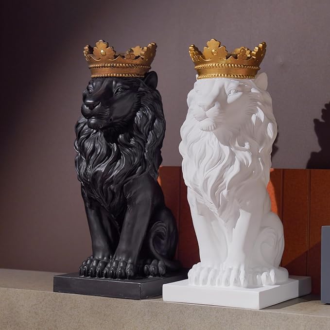 LCdecohome Sculptures Home Decor Lion Statue 15 Inch White Lion Decoration for Living Room 8.5 * 5.5 * 15 Inch