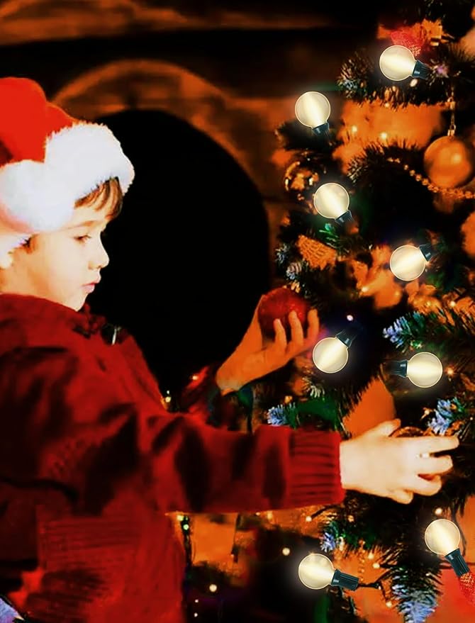 G40 Globe Christmas Lights Outdoor, 25FT Frosted White String Lights with 27 Incandescent Bulbs, Hanging Patio String Lights Waterproof for Indoor Home Garden Backyard Holiday Party Xmas Tree Decor