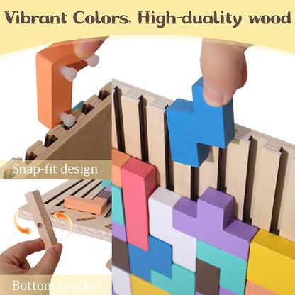 Wooden Stacking Puzzle Toy, 3D Russian Block Puzzle Jigsaw Puzzle, Stress Montessori Toy for Boys and Girls Board Game Educational Toys for Toddlers Brain Teasers for Toddlers 3-6 Years
