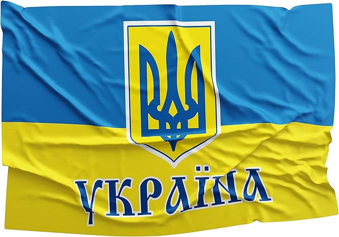 Ukraine Trident State National Government Coat of Arms Independence 3x5 feet Flag Banner Vivid Color Double Stitched Brass Grommets