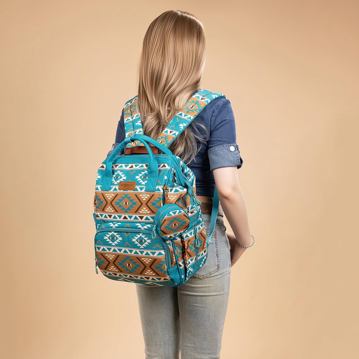Wrangler Aztec Backpack Multifunction Baby Travel Bag with Changing Pad, Stroller Straps and Pacifier Case WG2204-91103TQ
