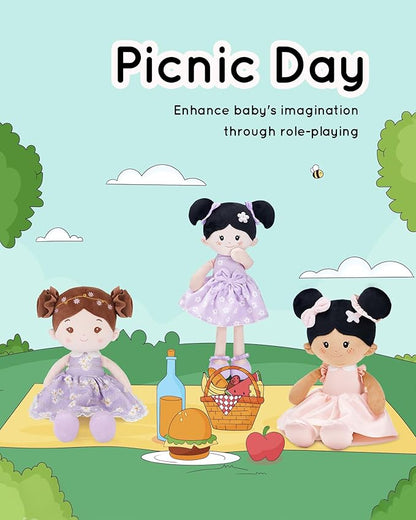 LeyaDoll Soft Baby Doll Toys (16''), My First Baby Rag Doll for 1 Year-Old Girl Birthday Gift, Christmas Plush Toys Gift for Toddler Kids Infants-Daisy-Girl-Light-Purple