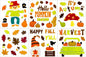 6 Sheet Fall Window Clings Gel, Happy Thanksgiving Autumn Harvest Pumpkins Truck, Fall Leaf, School Home Supplies