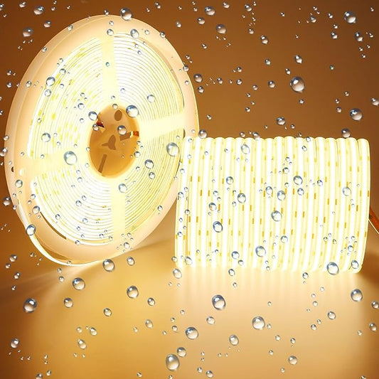 15M/49.2ft 24V COB LED Strip Light Waterproof IP65 Warm White 3000K Uniform Glow 5760LEDs CRI 93+ Flexible LED Tape Lights for DIY Cabinet Bedroom Kitchen Home Decor(No Power Supply)