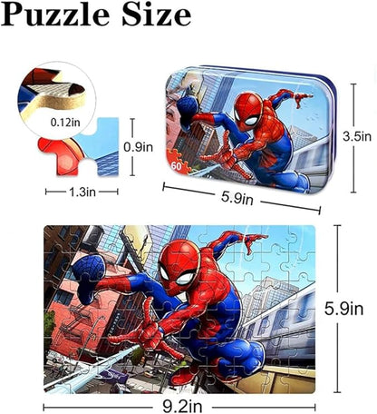 60 Piece Educational Puzzles for Kids Ages 4-8 Jigsaw Puzzle Games in Reusable Metal Box, Learning Toys with Extra Thick Safe Pieces for Boys & Girls