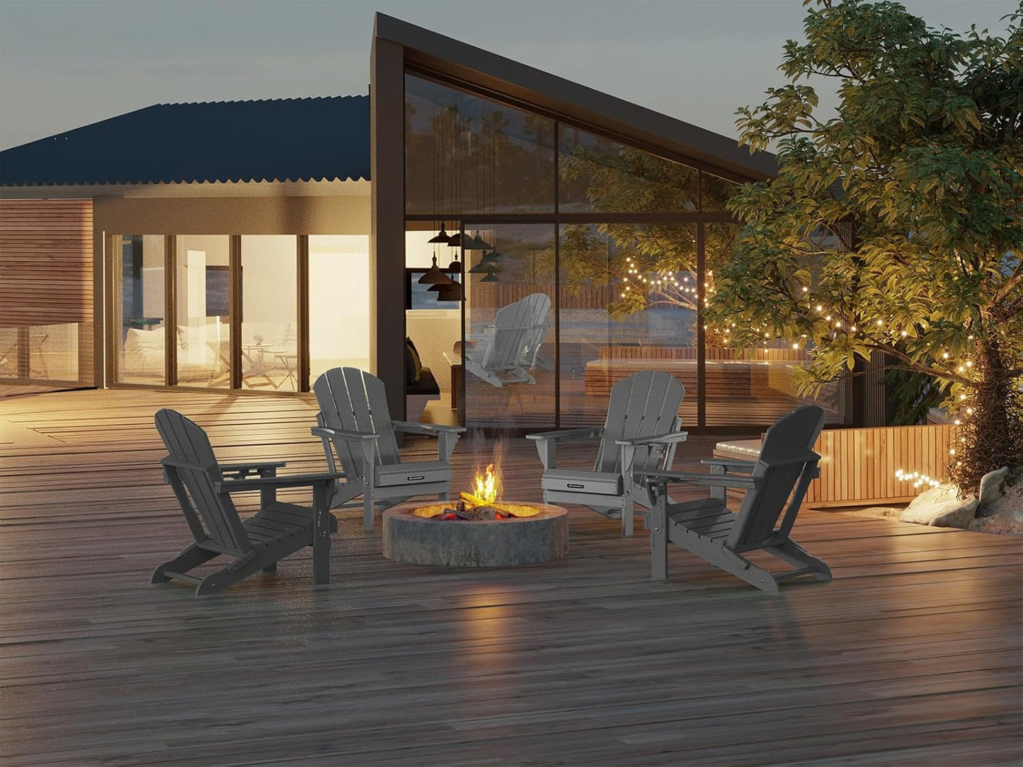 MUCHENGHY Folding Adirondack Chairs, Patio Chairs, Lawn Chairs, Outdoor Chair, Adirondack Chair Plastic, Fire Pit, Weather Resistant with Cup Holder for Deck, Backyard, Garden(Gray)