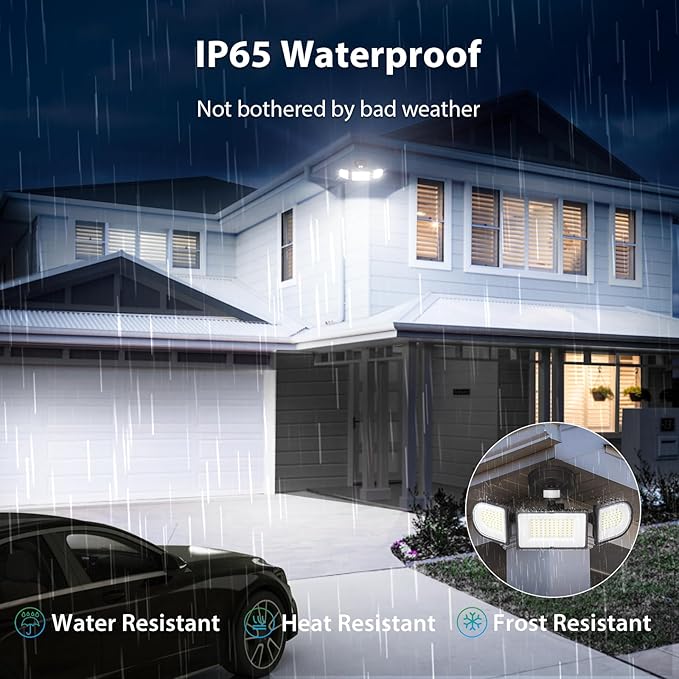 iMaihom 100W Motion Sensor LED Security Light, 9000LM Super Bright Flood Lights Outdoor, 6500K Exterior Floodlight, IP65 Waterproof, 3 Head Adjustable Motion Detector Light for Yard Garage (Brown)