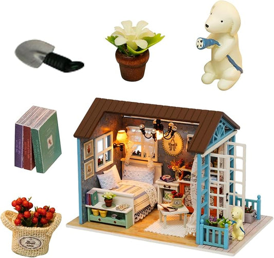 OZJAY Miniature House Kit, Mini House Building Kit with LED, DIY Miniature Kit for Adults Teen, Dollhouse Kit for Birthday Christmas, Forest Times