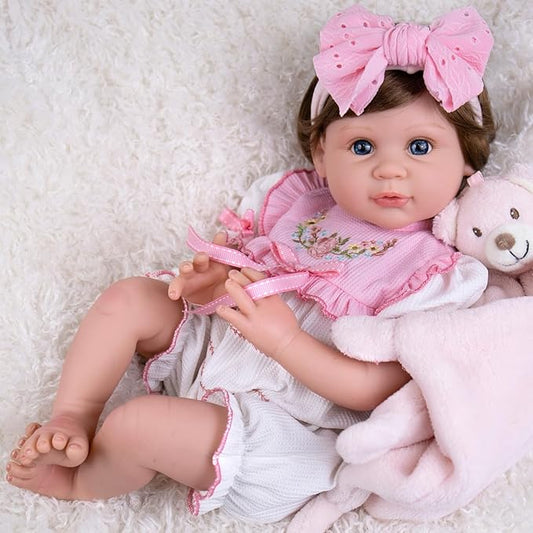 Aori Reborn Baby Dolls Lifelike - 22 Inch Realistic Reborn Baby Girl with Handmade Details | Includes Pink Outfit, Pacifier & Certificate | Premium Soft Vinyl Doll Gift for Collectors, Kids 3+
