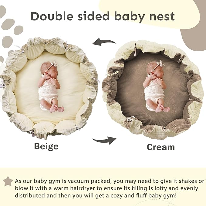 5-in-1 Thick & Plush Baby Play Gym, Baby Play Mats for Floor, Tummy Time Mat with 6 Toys, Cat and Dog Bed, Convertible Stage-Based Developmental from Babies to Toddler, Ball Pit, Pet Cushion, Cloudico