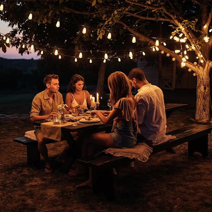 FOOMAN LED Outdoor String Lights, 150FT Outside Waterproof Patio Lights with 72+3 Shatterproof ST38 Edison Bulbs, 2700K Warm White Hanging Light, Dimmable Light for Back Yard Porch Party Gezebo