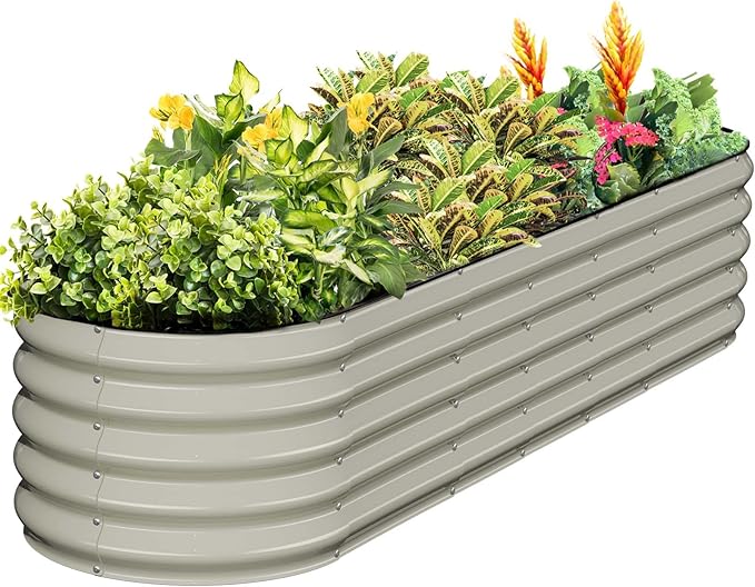 Kesfitt Galvanized Raised Garden Bed Kit,18" Tall 7-in-1 Outdoor Metal Planter Boxes with Safety Edging,8×2×1.5FT Modular Large Steel Raised Beds for Gardening Vegetables Fruits Flower