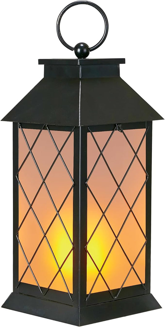 18" Solar Lanterns Outdoor Waterproof, Glass Solar Flickering Flame Lantern Large Hanging Solar Lantern Metal Decorative for Patio Garden Backyard Outside Tabletop (Vintage Black)