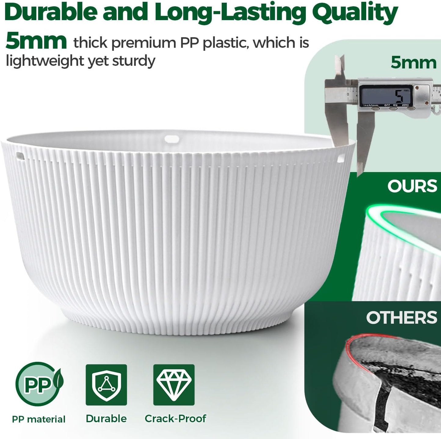 T4U Hanging Planter Self Watering 8 Inch, 2 Pack White Indoor Outdoor Hanging Plant pots, Hanging Flower Pot with Drainage Hole & Plug & Chain with 3 Hooks for Garden Home Decor