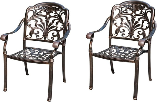 Outdoor Dining Chair Cast Aluminum Patio Chairs Set of 2 All-Weather Patio Dining Chair with Adjustable Feet for Backyard Garden (Violet Chair)