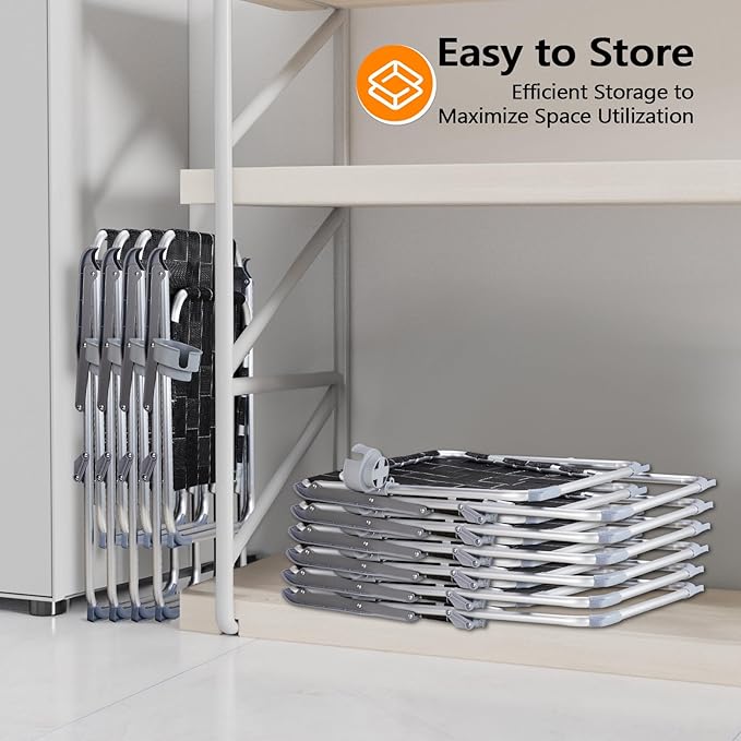 VINGLI Aluminum Oversize Patio Lawn Chairs Folding Set of 2 with Detachable Cup Holder, Webbed Beach Chair Folding Chair Outdoor Portable Camping Chair for Yard, Garden