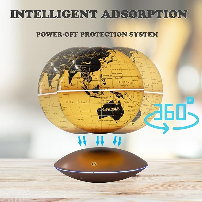 6" Magnetic Levitation Floating Globe Anti Gravity Rotating World Map with LED Light 7 Colors Display Floating Globe for Children Educational Gift Home Office Desk Decor (Gold)