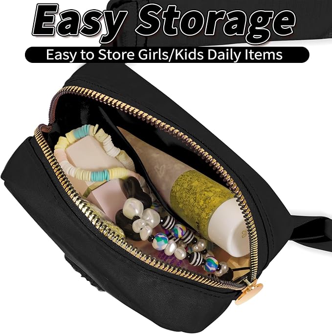 Girl Stuff - Teen Girl Gifts, Trendy Mini Crossbody Belt Bag - Cute Fanny Pack for Kids & Women, Black