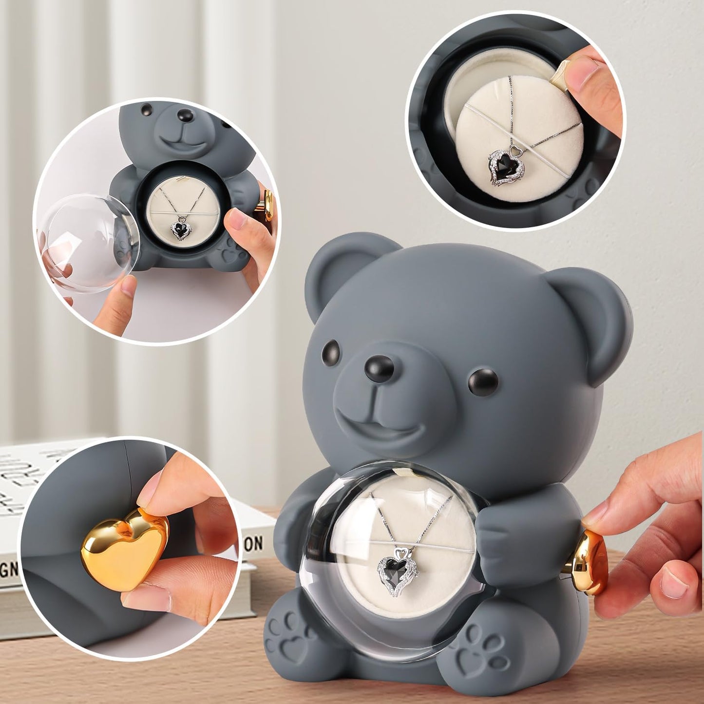 Cute Teddy Bear with Preserved Rose - A Real Rose Flower in Bear with Elegant Gift Box - Romantic Gift for Her in Mother's Day, Weddings, Anniversaries, and Bridal Showers (Grey)