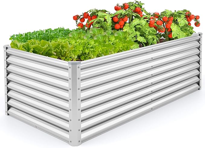 Giantex 6x3x2ft Raised Garden Bed, Large Metal Elevated Rectangular Planter Bed, 271 Gallon Capacity, Outdoor Planting Garden Box for Vegetable Flower Herb Grow (Silver)