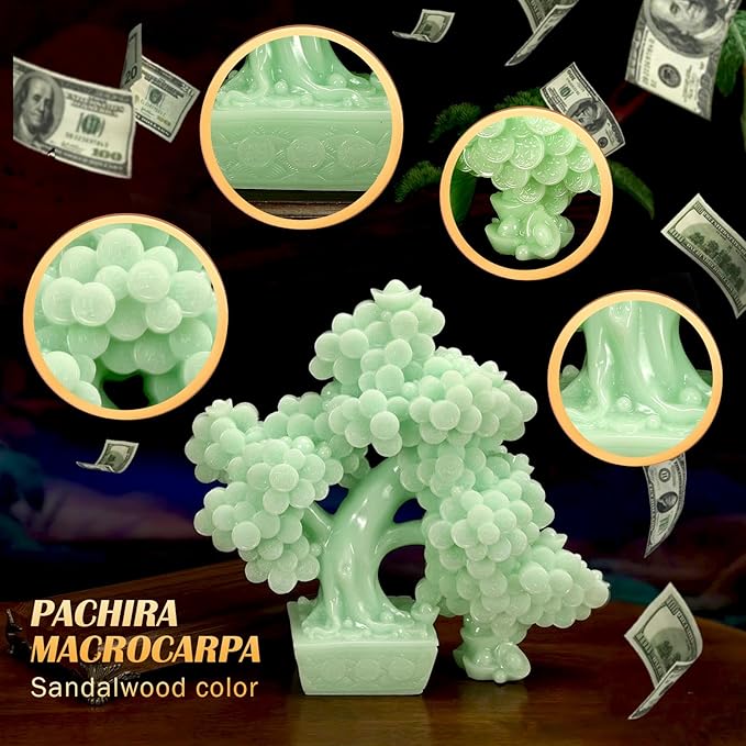 Top Resin Money Tree, Artificial Bonsai Tree, Handcrafted, Premium Quality, Feng Shui Gift for Abundance Luck and Success (Green)
