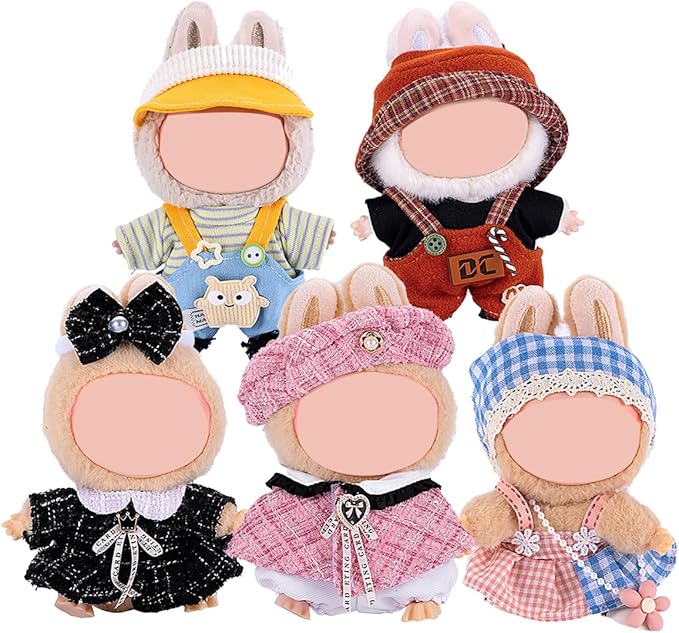 5 Complete Style Clothes Sets for 17cm Dolls - Hat & Overalls Dress Up Outfit for 17cm 15cm Dolls,Designer Outfits Bundle with Luxury/Cute/Sporty Themes, Gift for Doll Lovers (Cool, 17cm/15cm)